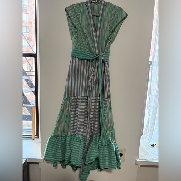 Sandro Green Mid-length Striped Dress - Size 38 - Picture 4 of 10